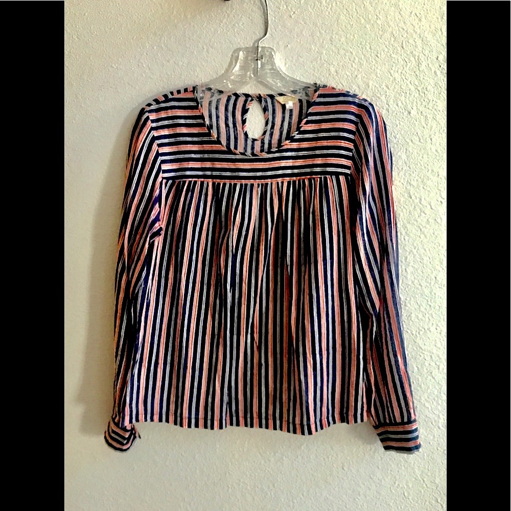 Layla red and blue “smocked” striped dress shirt